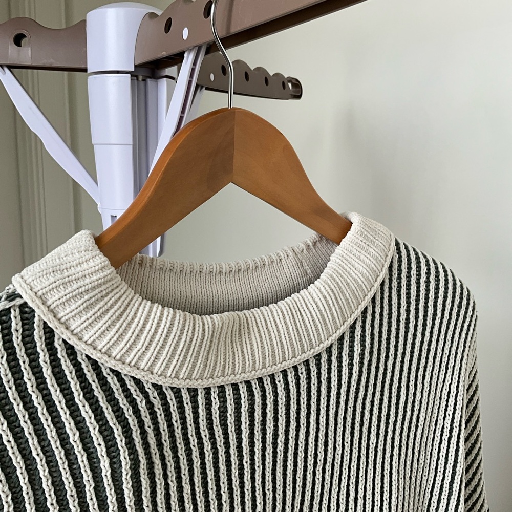 Aerie Green Cream Ribbed Knit Oversized Sweater Drop Shoulder - Picture 6 of 6